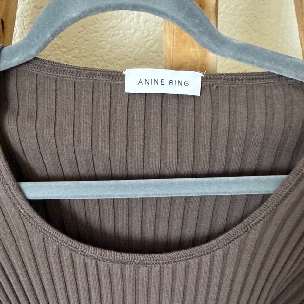 Anine Bing Felicity Ribbed Knit Bodysuit in Olive - Picture 10 of 14